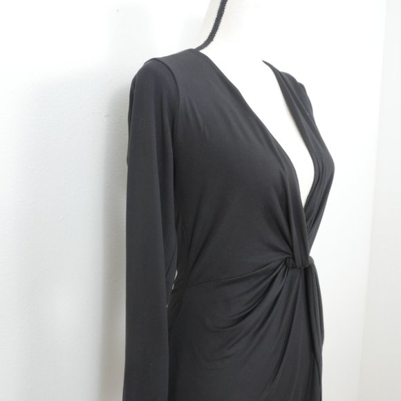 Fashion Nova Long Sleeve Deep Neck Line Wrap Front Size Large Mini Dress - Picture 3 of 10